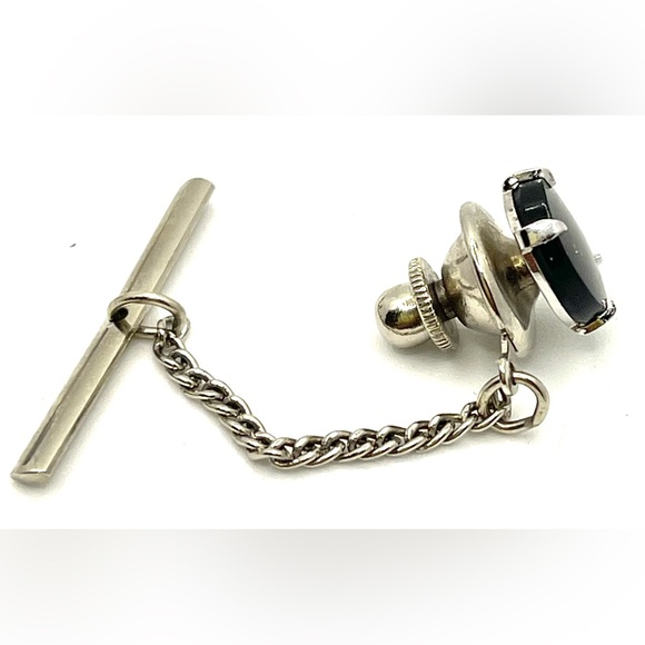 Vintage silver plated And black onyx stone Tie Tack - Picture 4 of 4